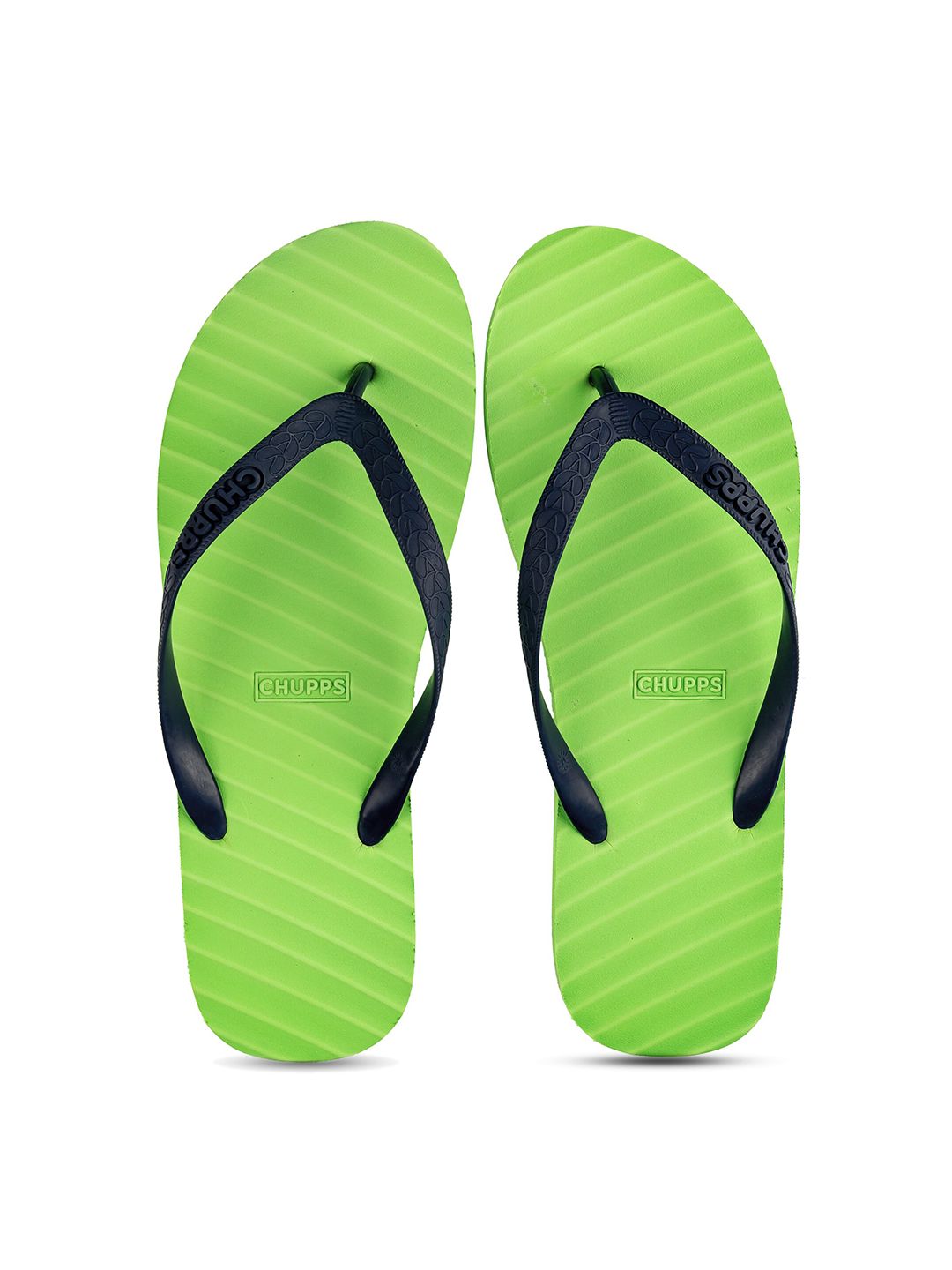 CHUPPS Women Banana Leaf Green & Black Natural Rubber Thong Flip-Flops Price in India