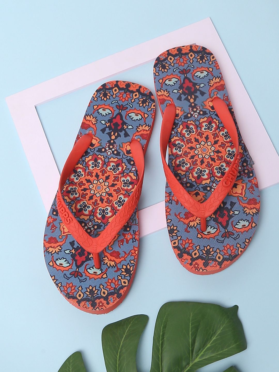 CHUPPS Women Orange Kaleen Persian Printed Natural Rubber Thong Flip-Flops Price in India