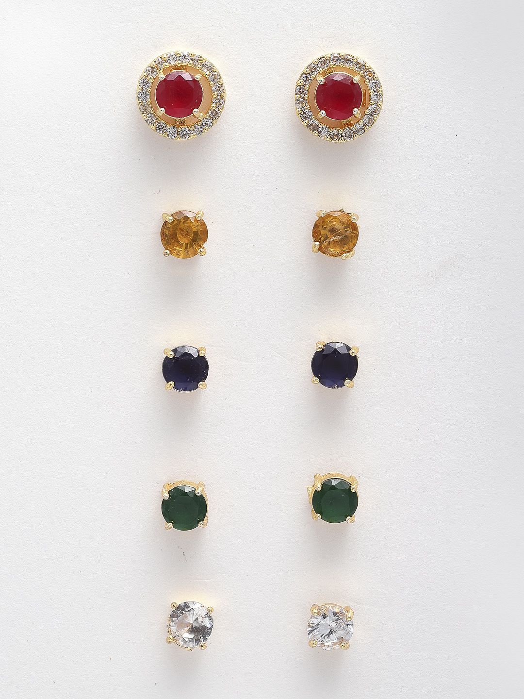 ZENEME Pack Of 5 GoldPlated Multicoloured Studs Earrings Price in India