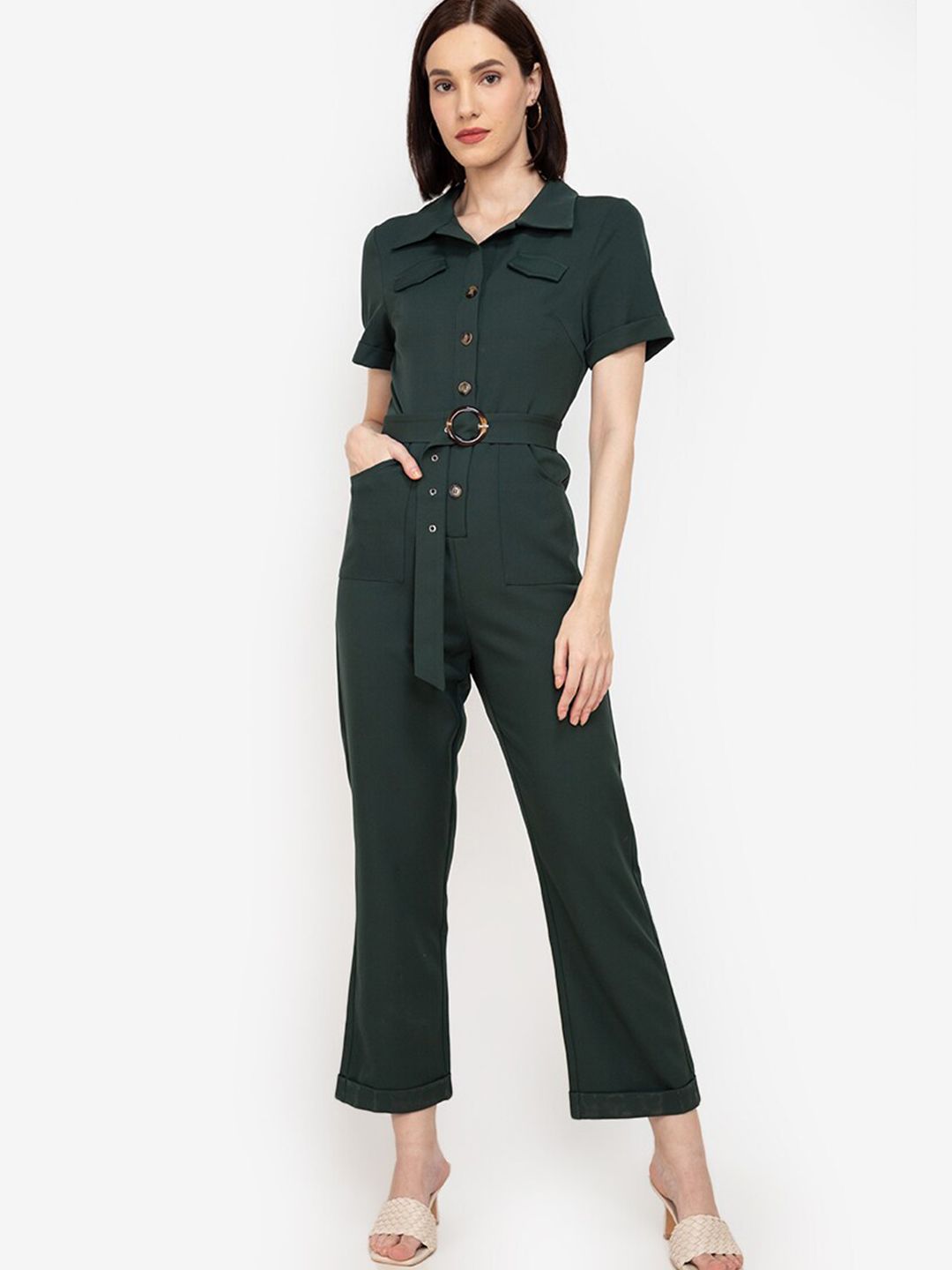 ZALORA WORK Women Dark Green Solid Jumpsuit Price in India