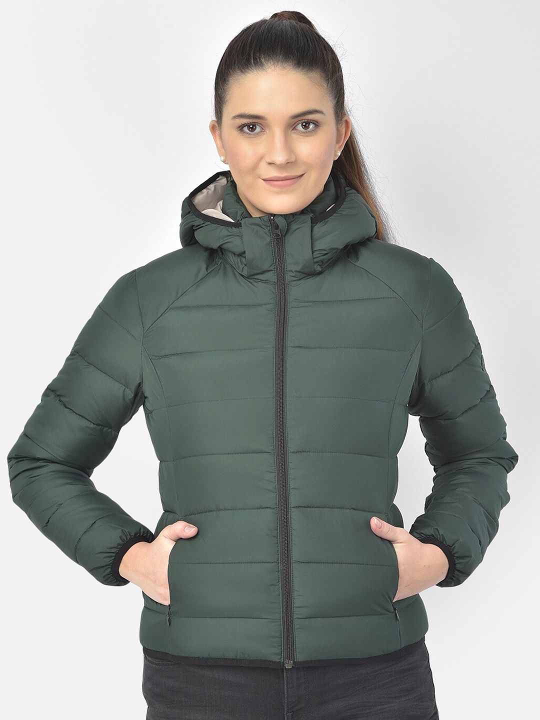 Woodland Women Green Water Resistant Puffer Jacket Price in India
