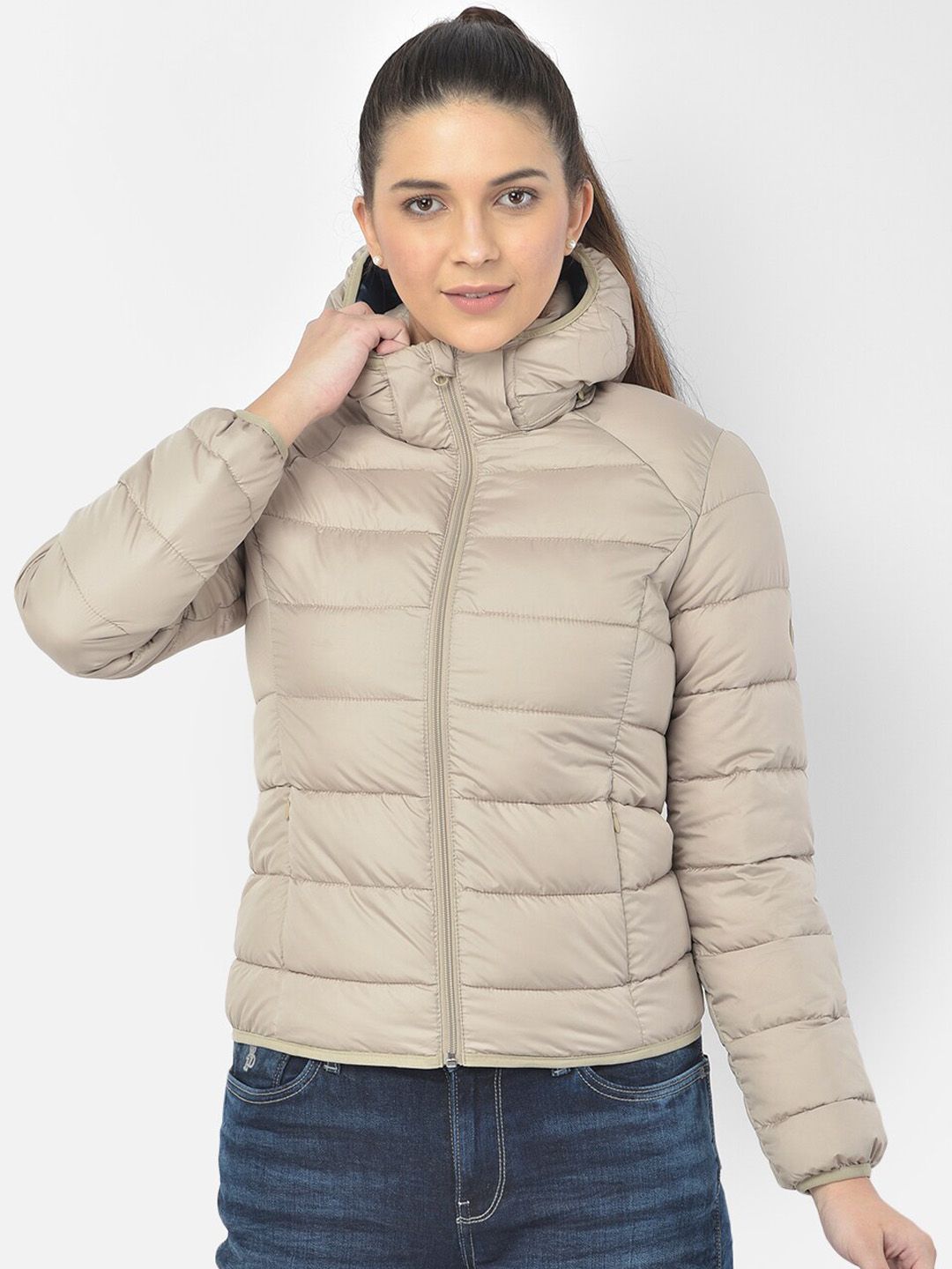 Woodland Women Grey Water Resistant Puffer Jacket Price in India