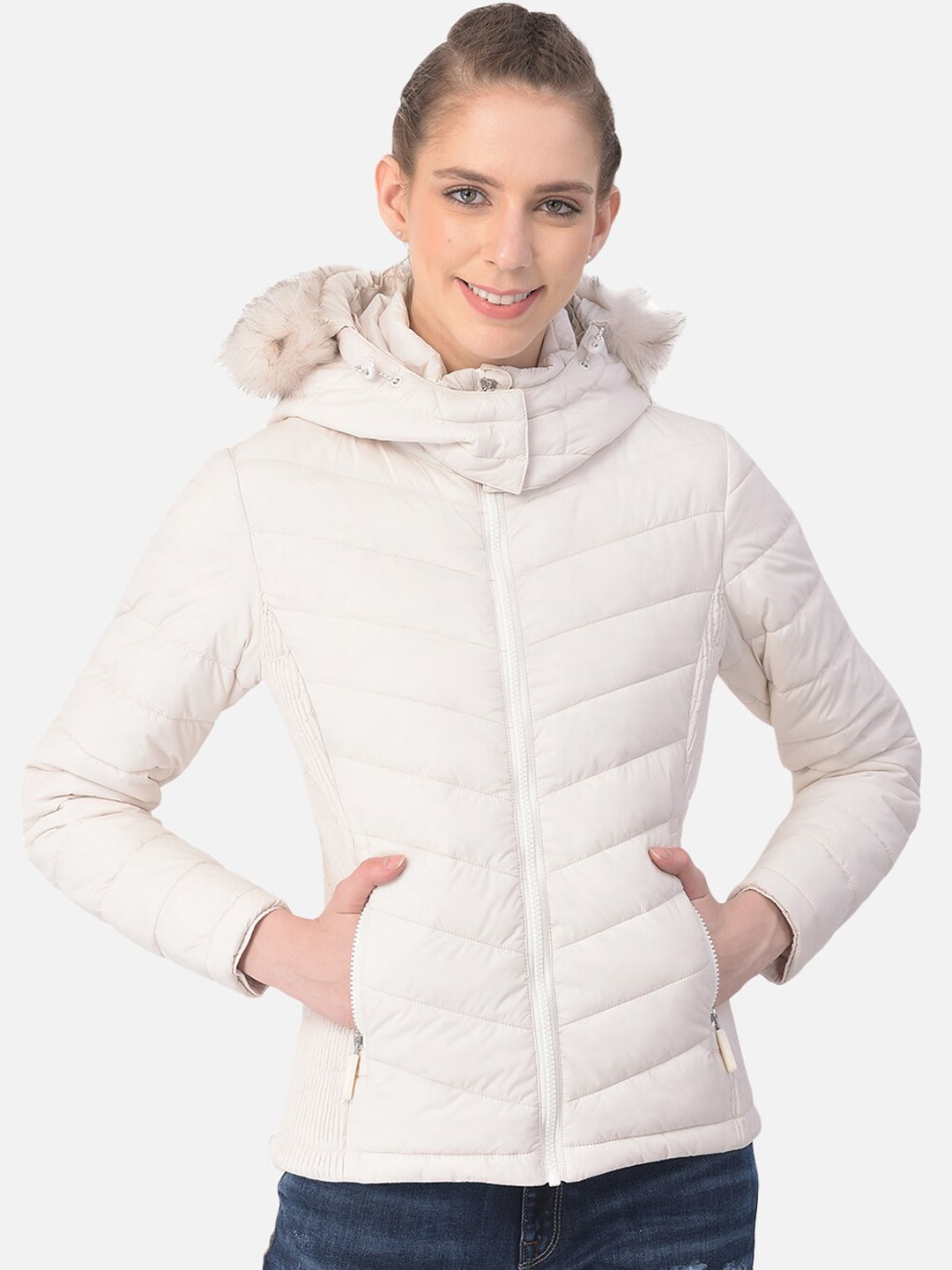 Woodland Women Off White Water Resistant Padded Jacket Price in India