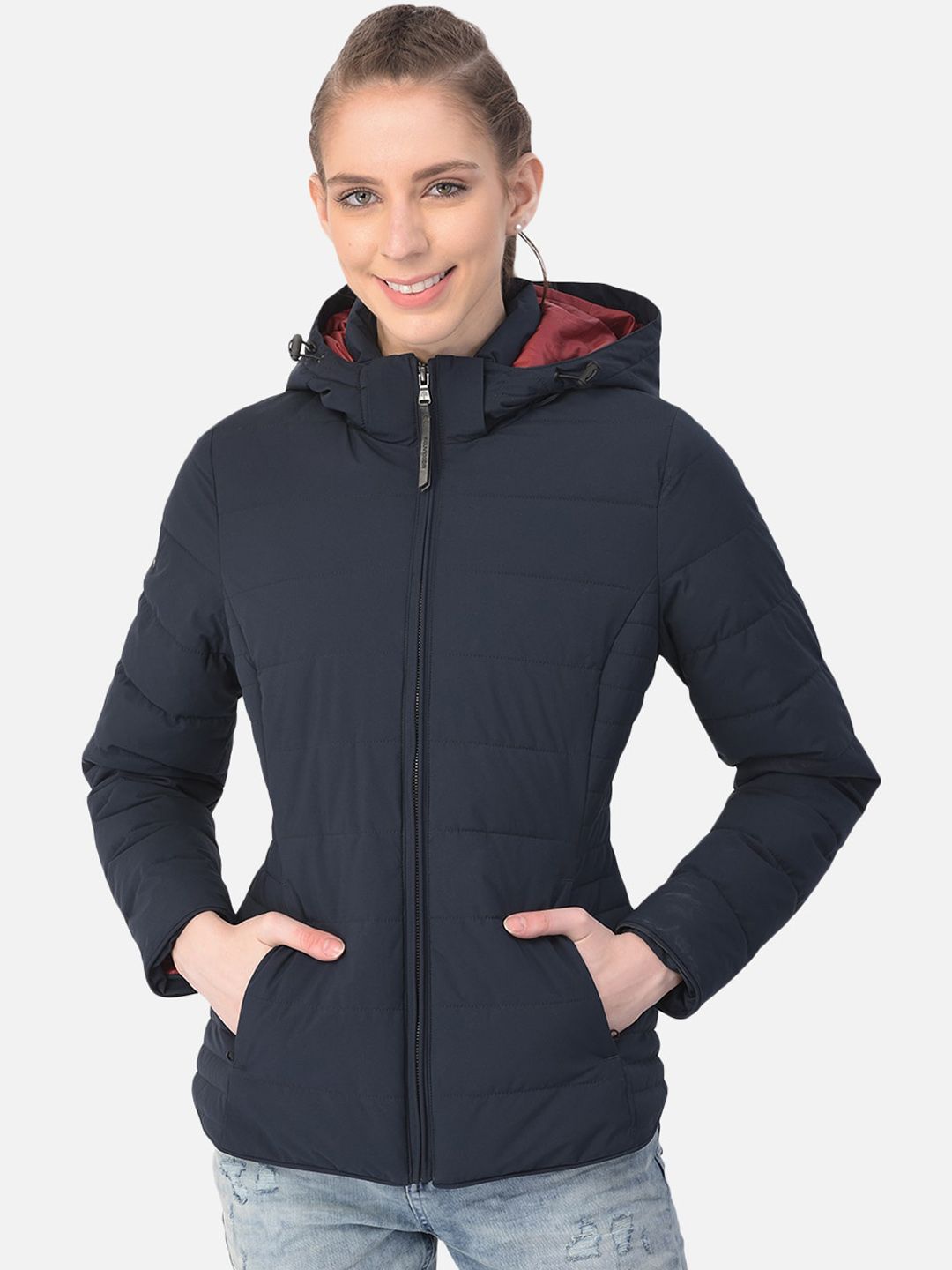 Woodland Women Navy Blue Water Resistant Longline Tailored Jacket Price in India