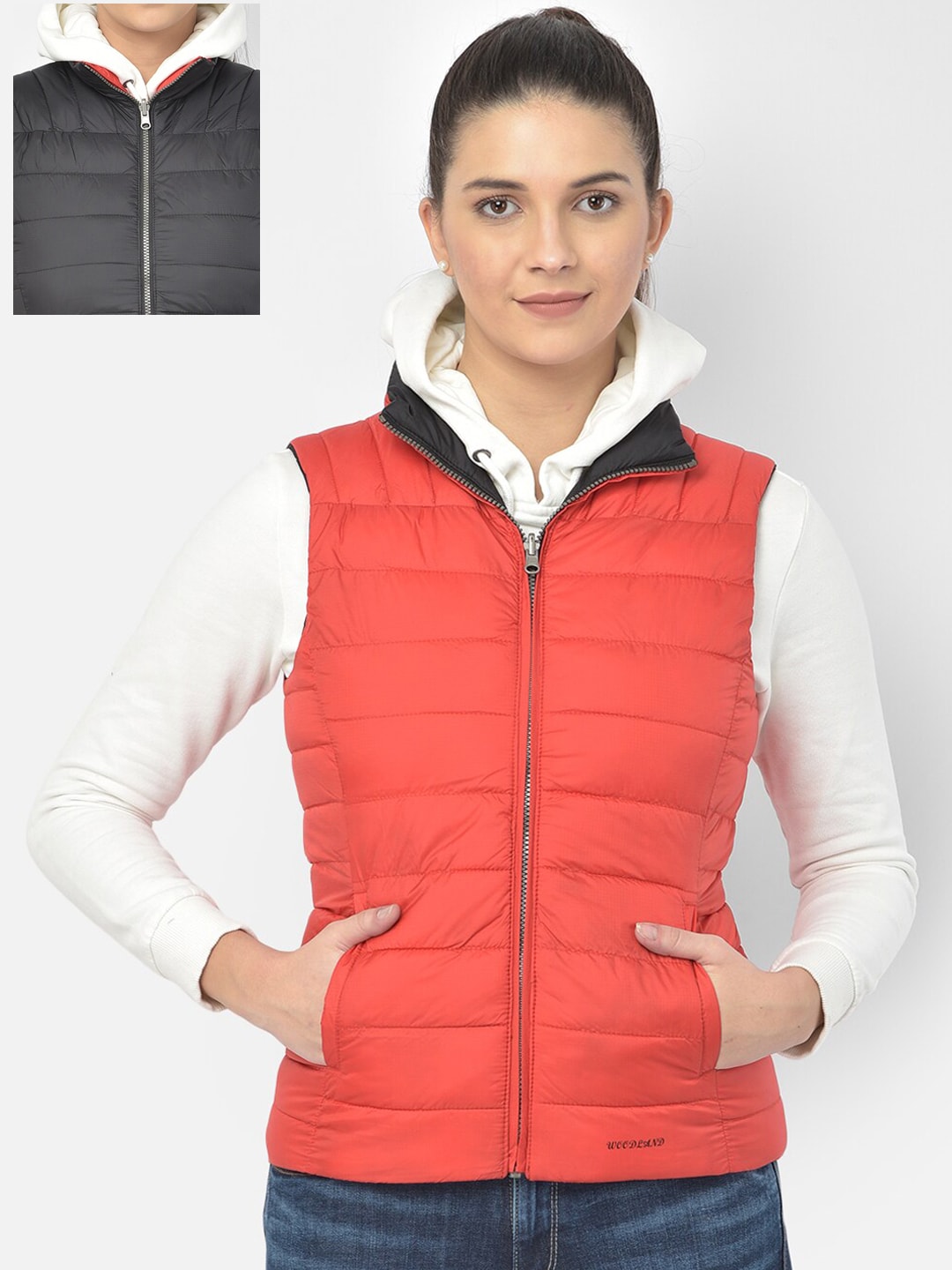 Woodland Women Black & Water Resistant Reversible Padded Jacket Price in India