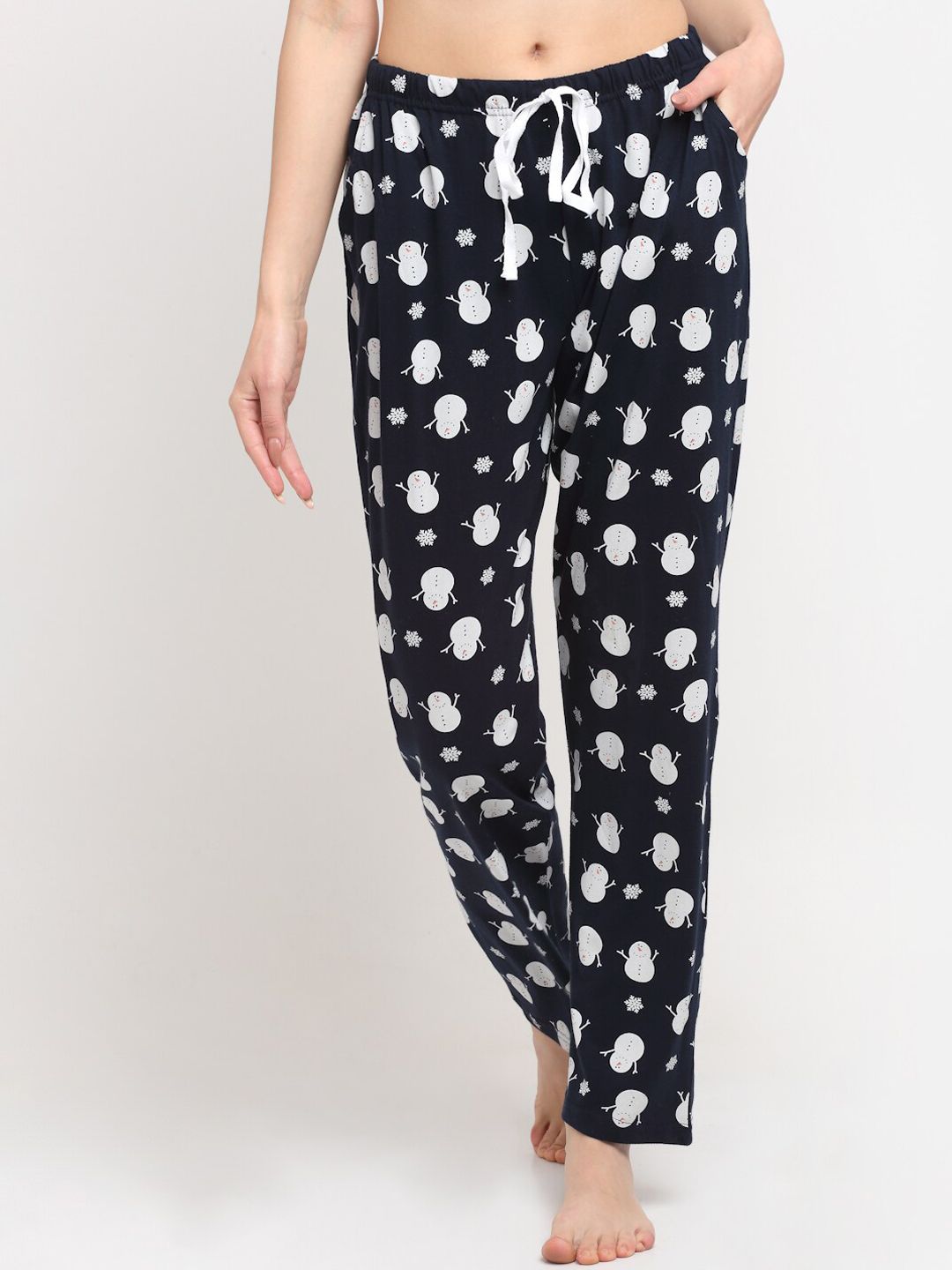 Kanvin Women Navy Blue Printed Pure Cotton Lounge Pants Price in India