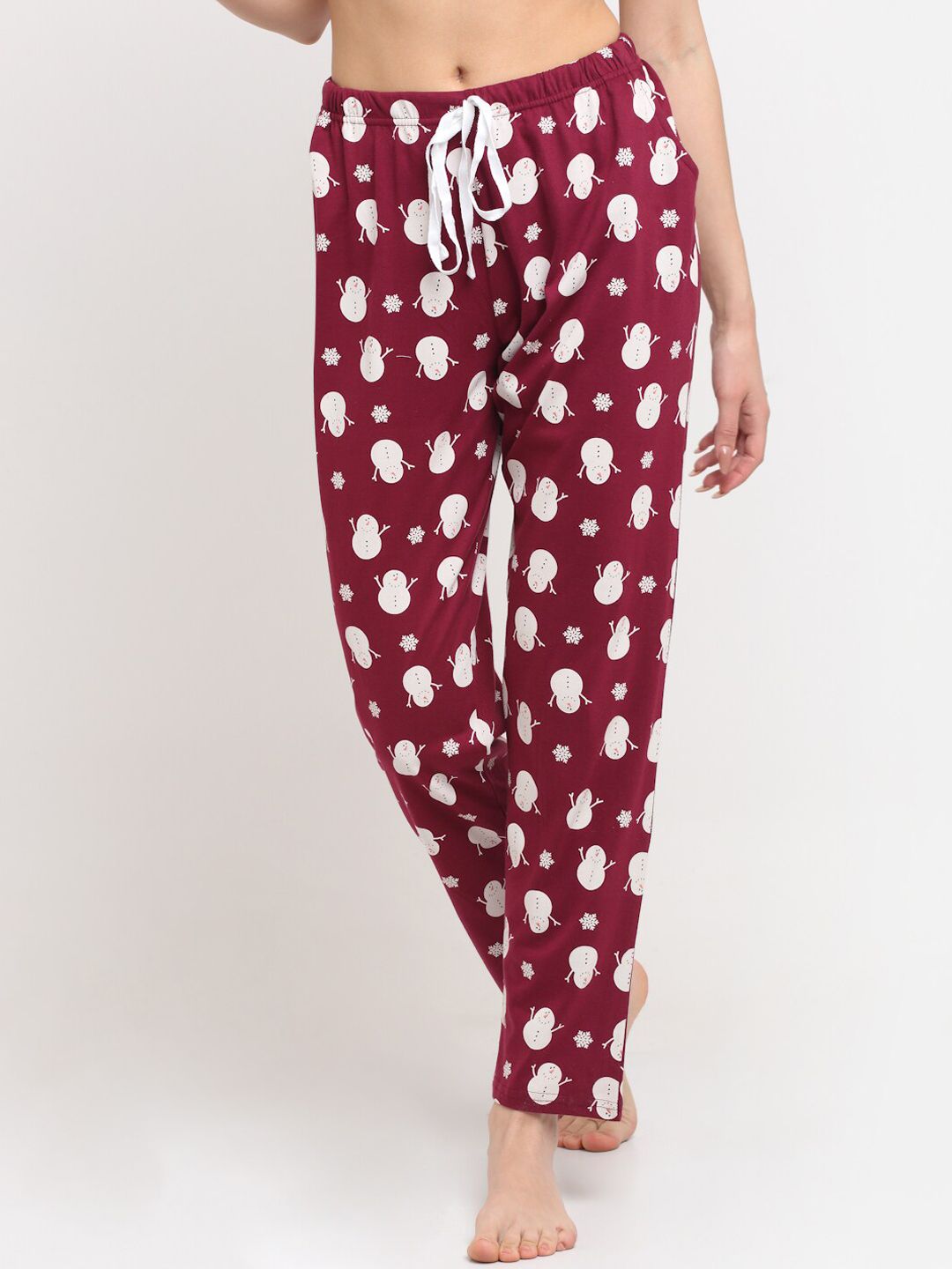 Kanvin Women Maroon Printed Pure Cotton Lounge Pants Price in India