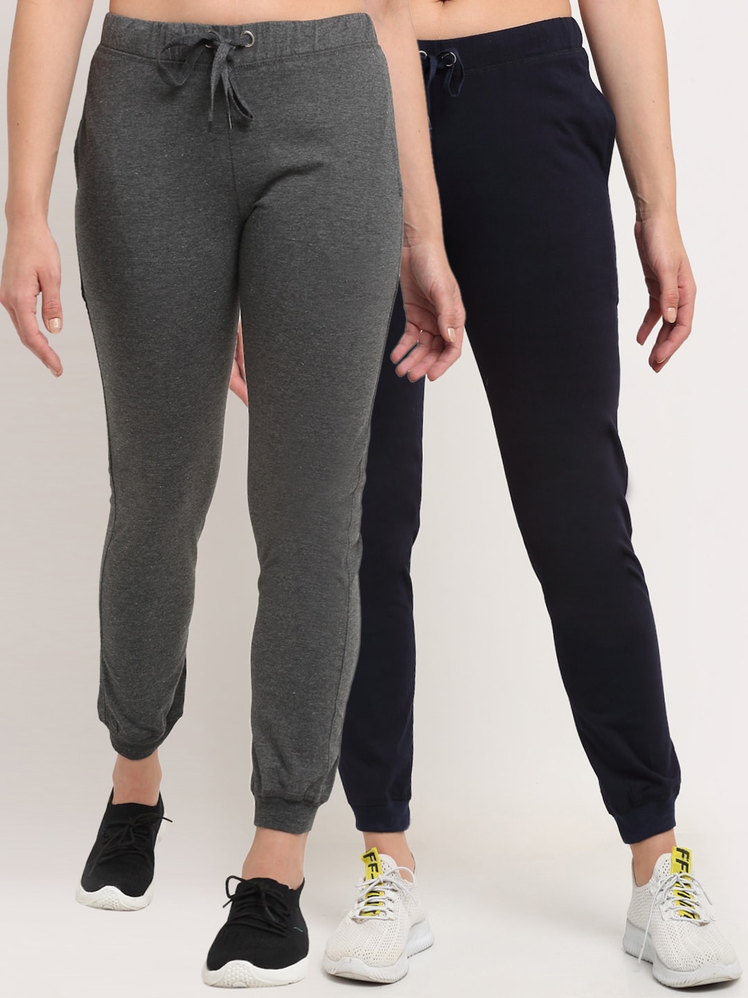 VIMAL JONNEY Women Pack Of 2 Grey & Navy Blue Solid Joggers Price in India