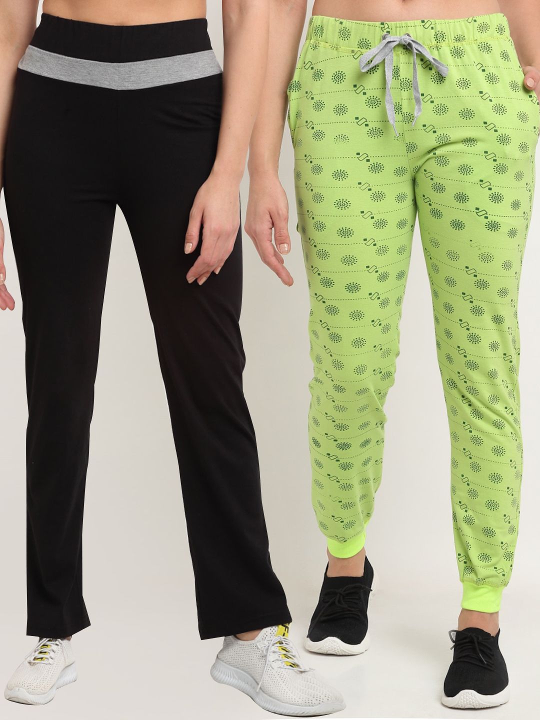 VIMAL JONNEY Women Pack Of 2 Black & Green Track Pants Price in India