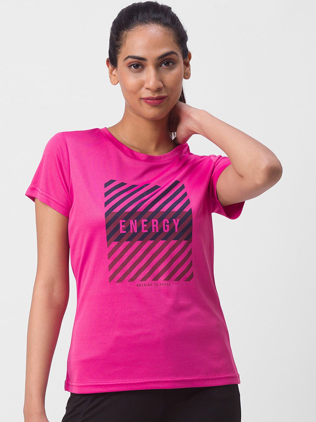 Globus Women Fuchsia Pink & Blue Printed T-shirt Price in India