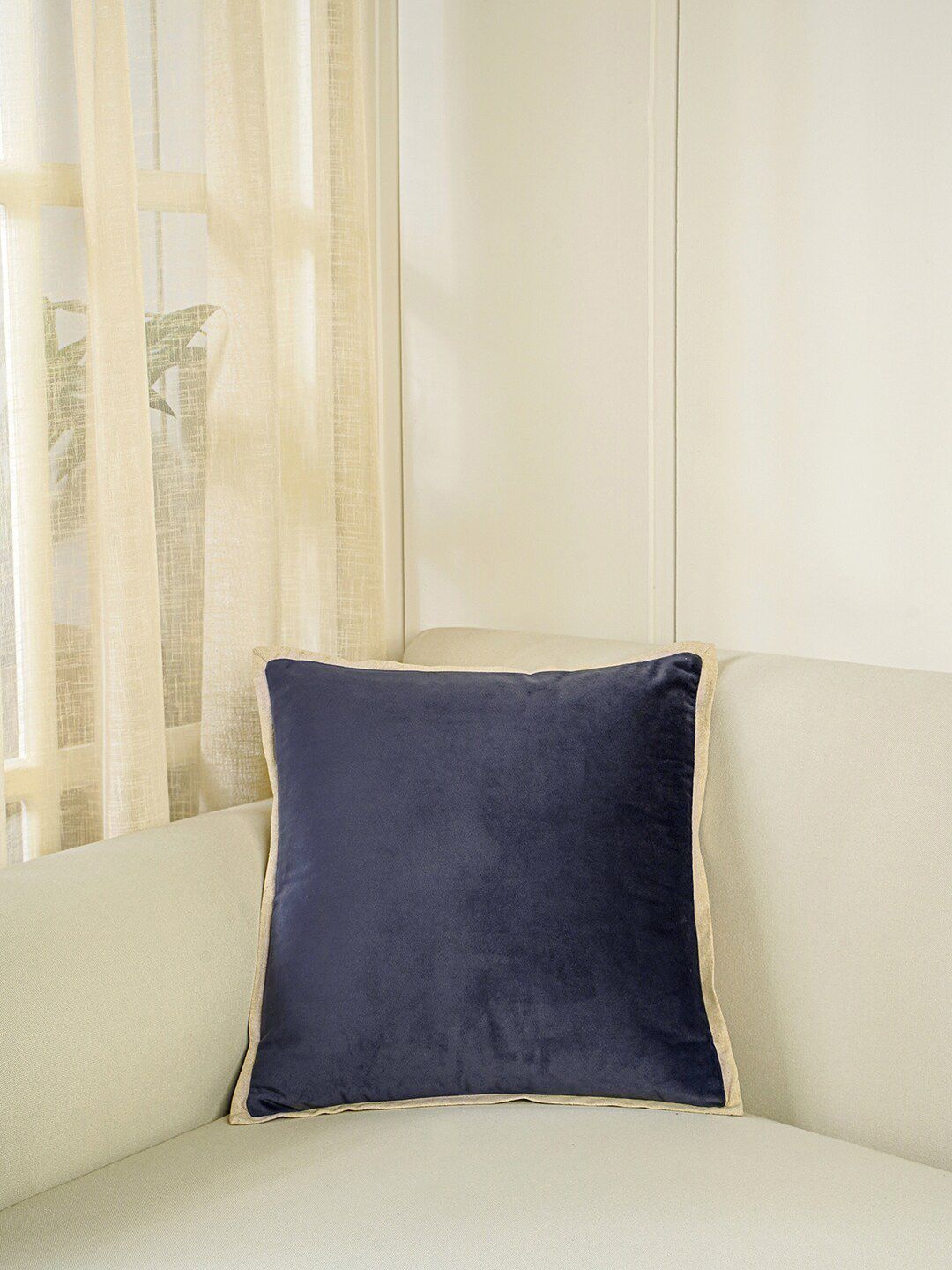 Pure Home and Living Grey & Beige Solid Velvet Square Cushion Cover Price in India