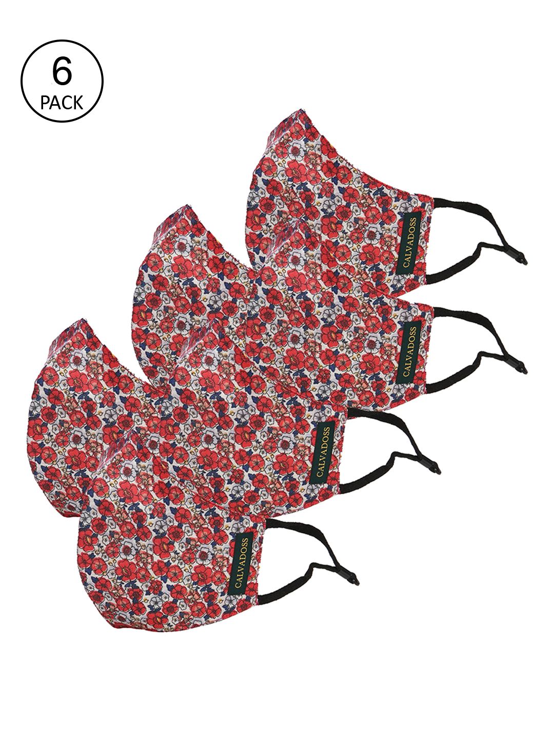 Calvadoss Women Pack Of 6 Printed 3-Ply Reusable Cotton Cloth Masks Price in India