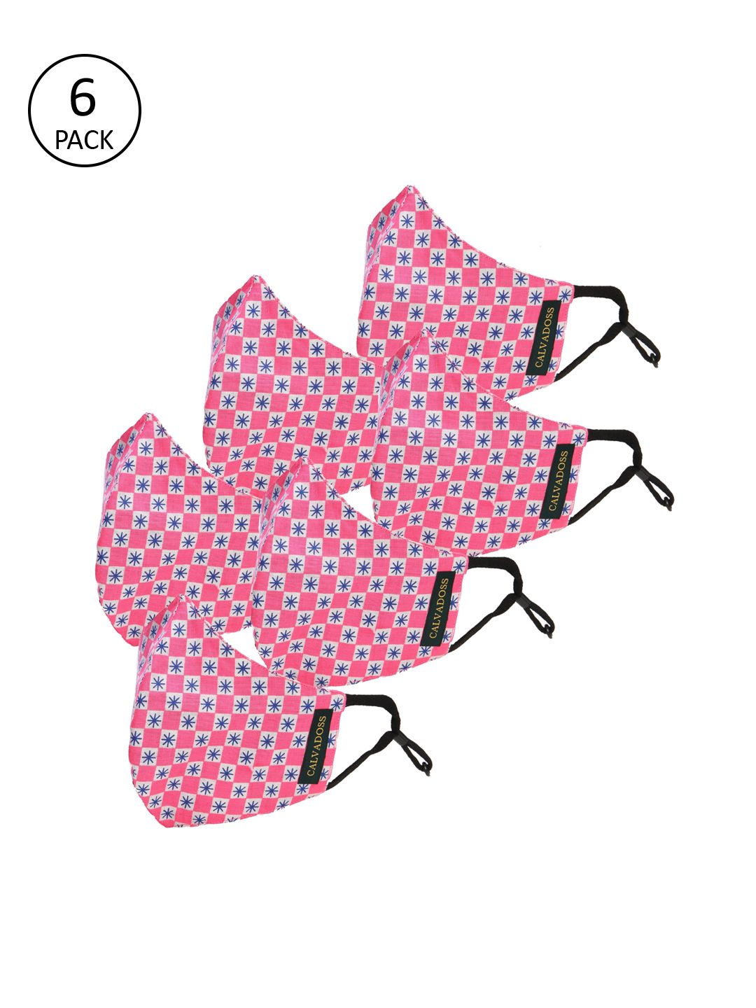 Calvadoss Women Pack Of 6 Pink Printed 3-Ply Reusable Cotton Cloth Masks Price in India