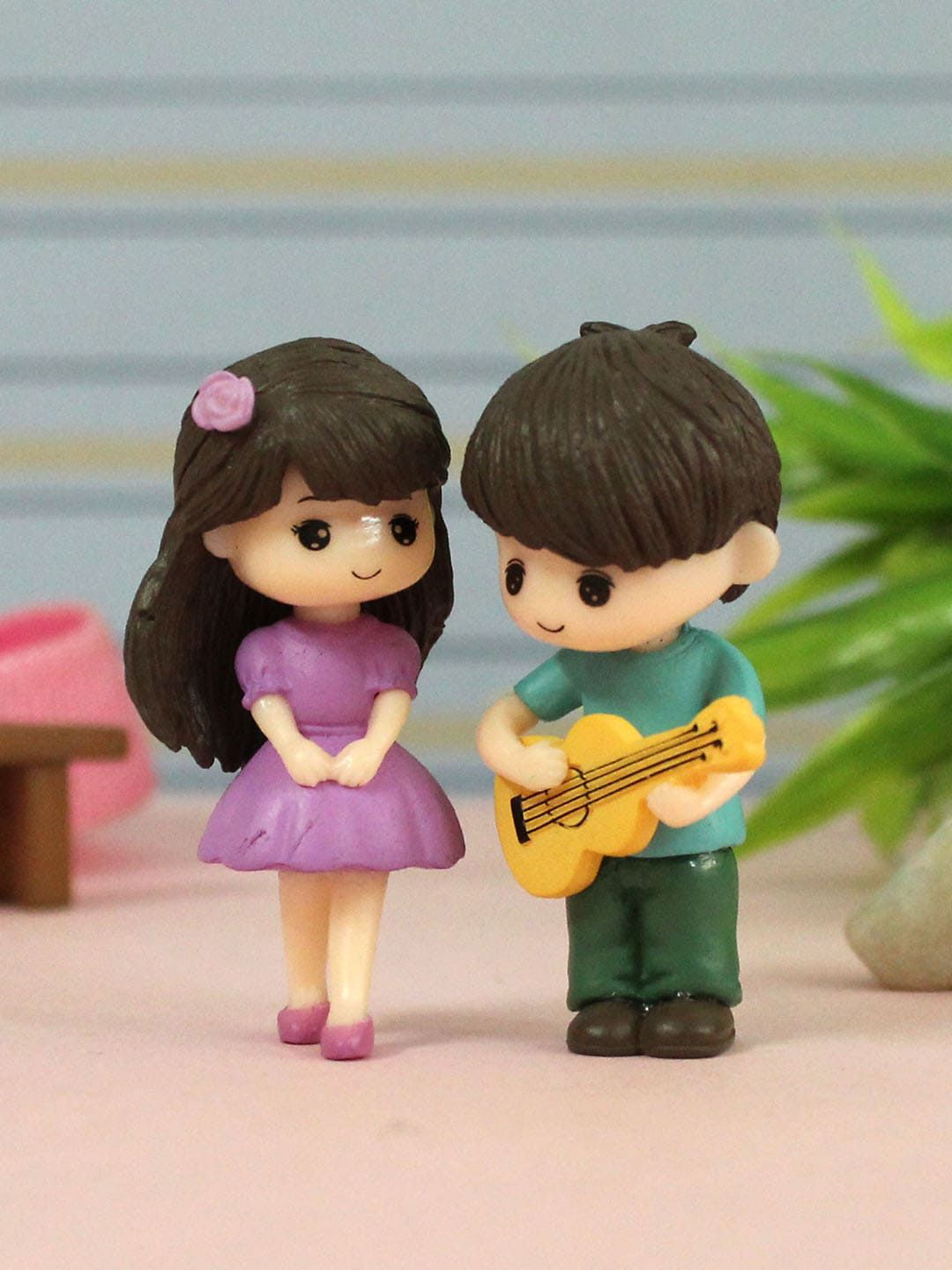 TIED RIBBONS Purple & Green Romantic Love Couple Miniature Valentine Showpiece Gift Price in India