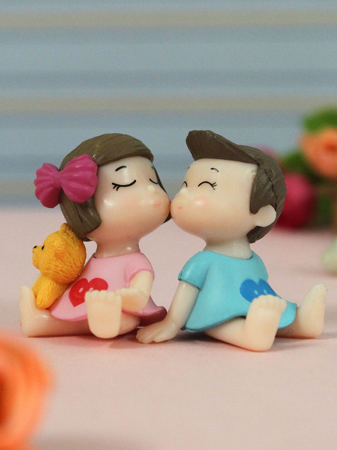 TIED RIBBONS Pink & Blue Valentine Miniature Romantic Cute Love Couple Showpiece Price in India
