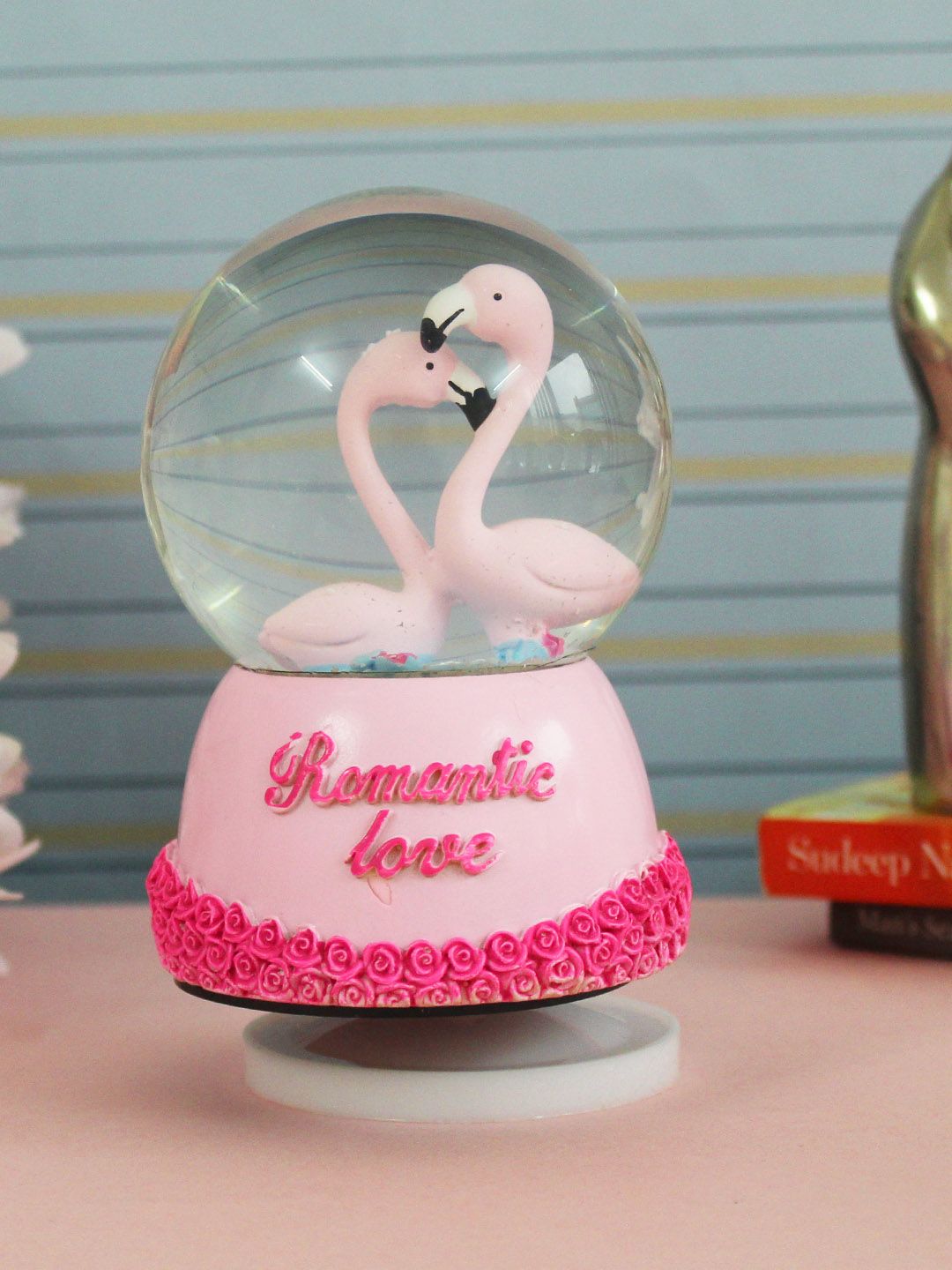TIED RIBBONS Romantic Love Couple Pink Rotating Snow Globe with Music Valentine Gift Price in India