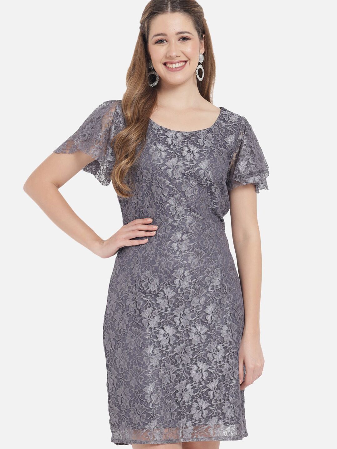 Just Wow Grey Lace Sheath Dress Price in India