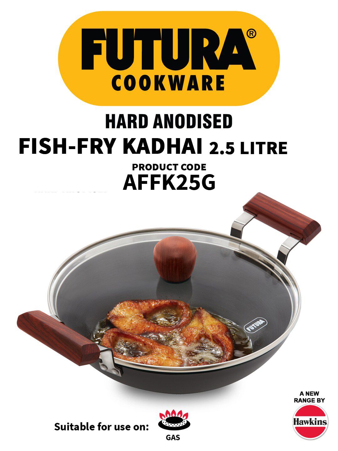 Buy Hawkins Black Solid Futura Hard Anodised Fish-Fry Kadhai With