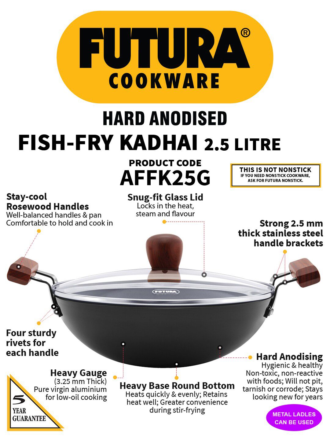 Buy Hawkins Black Solid Futura Hard Anodised Fish-Fry Kadhai With