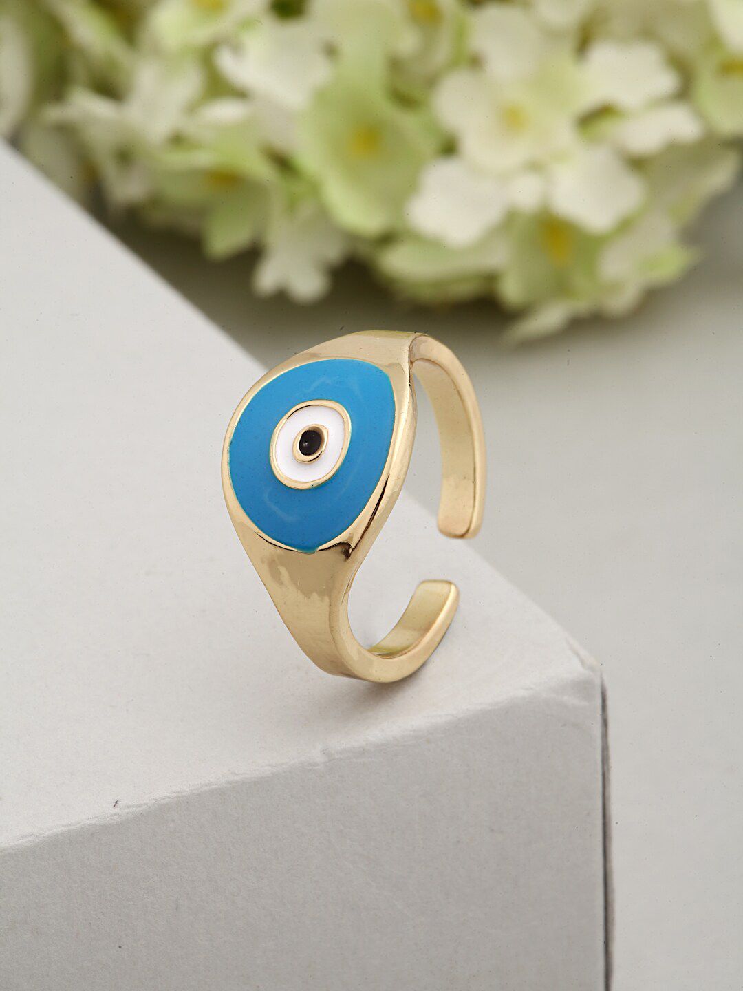 Ferosh Blue & Gold Toned Audax Evil Eye Ring Price in India