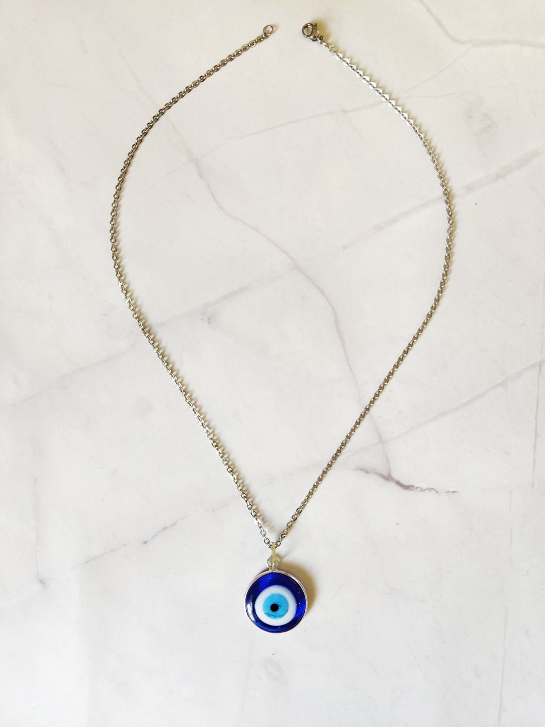 EL REGALO Blue & Silver-Toned Evil Eye Pendant Necklace Price in India