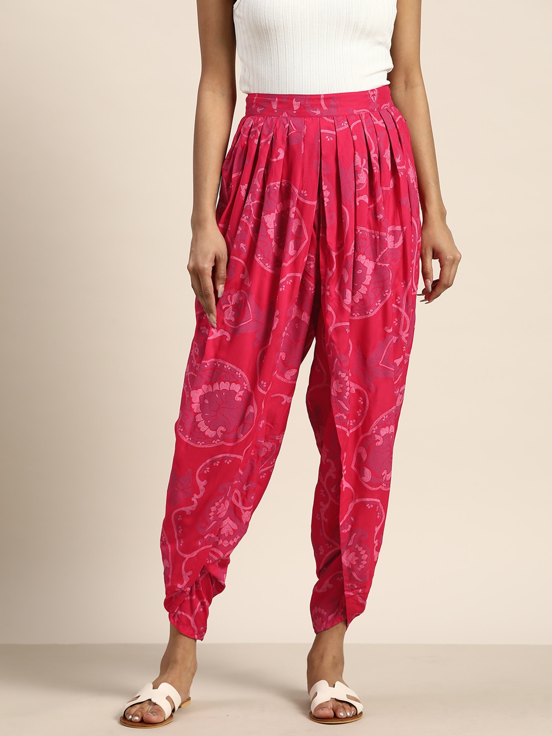Sangria Women Pink Ethnic Motifs Print Dhoti Pants Price in India