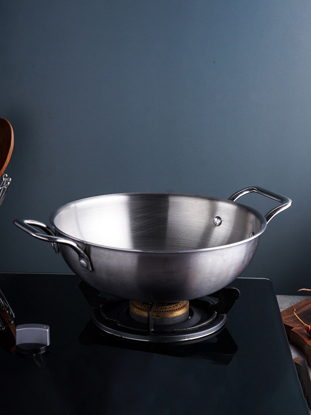 The Indus Valley Silver-Toned Triply Induction Friendly Stainless Steel Kadai Price in India
