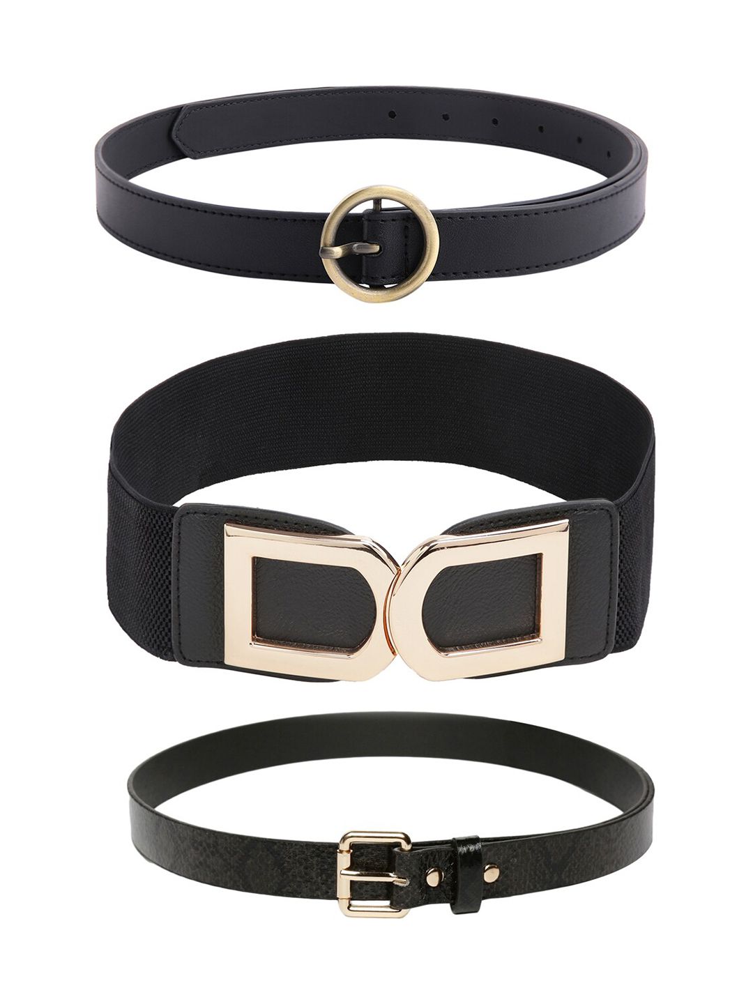 CRUSSET Women Pack Of 3 Black Solid Belt Price in India