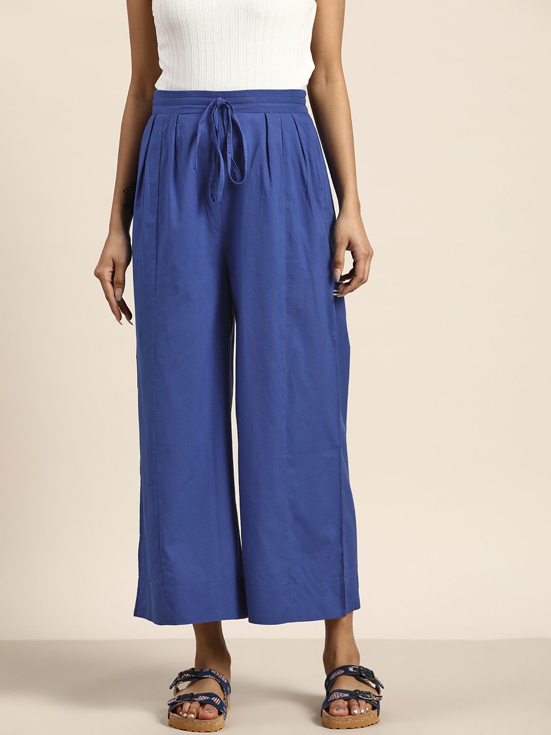 Sangria Women Blue Solid Cropped Palazzos Price in India