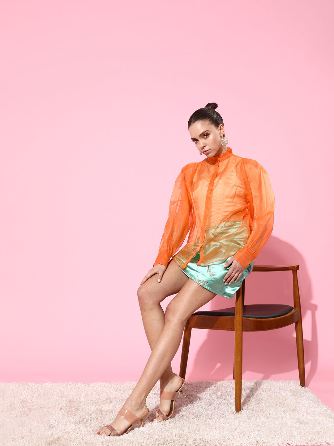 Buy Style Quotient Women Bright Orange Solid Sheer Shirt - Shirts