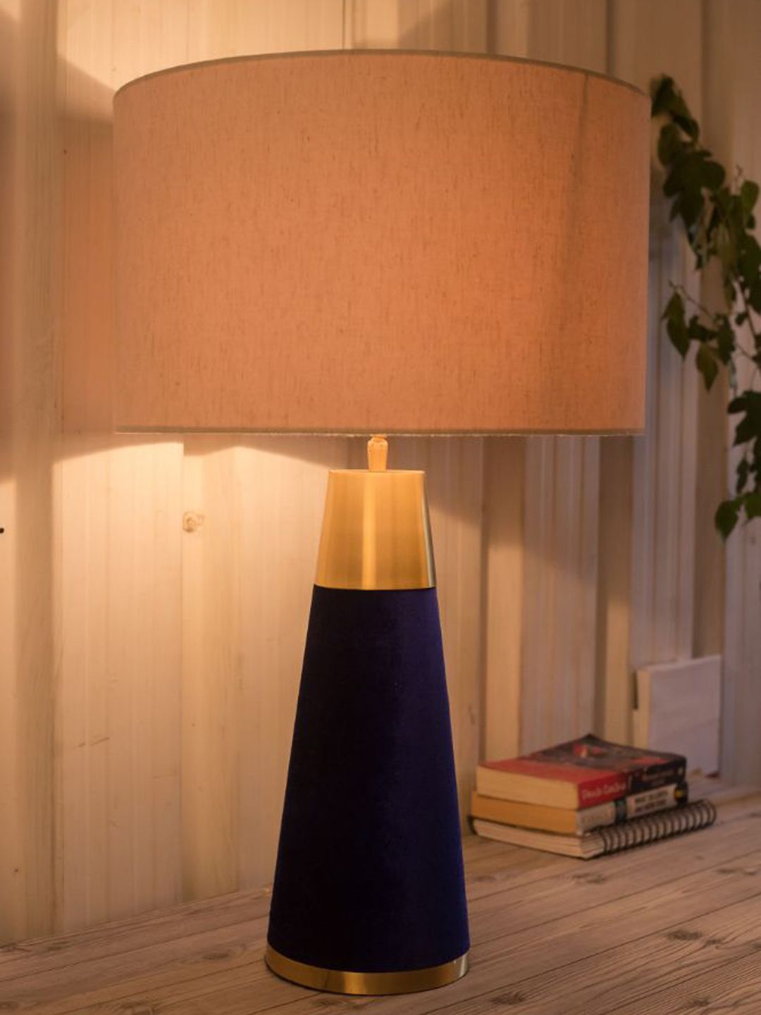 Grated Ginger Blue Velvet Table lamp with Shade Price in India