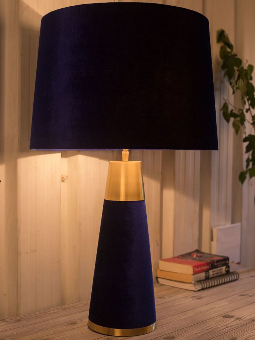 Grated Ginger Blue Velvet Table lamp with Shade Price in India