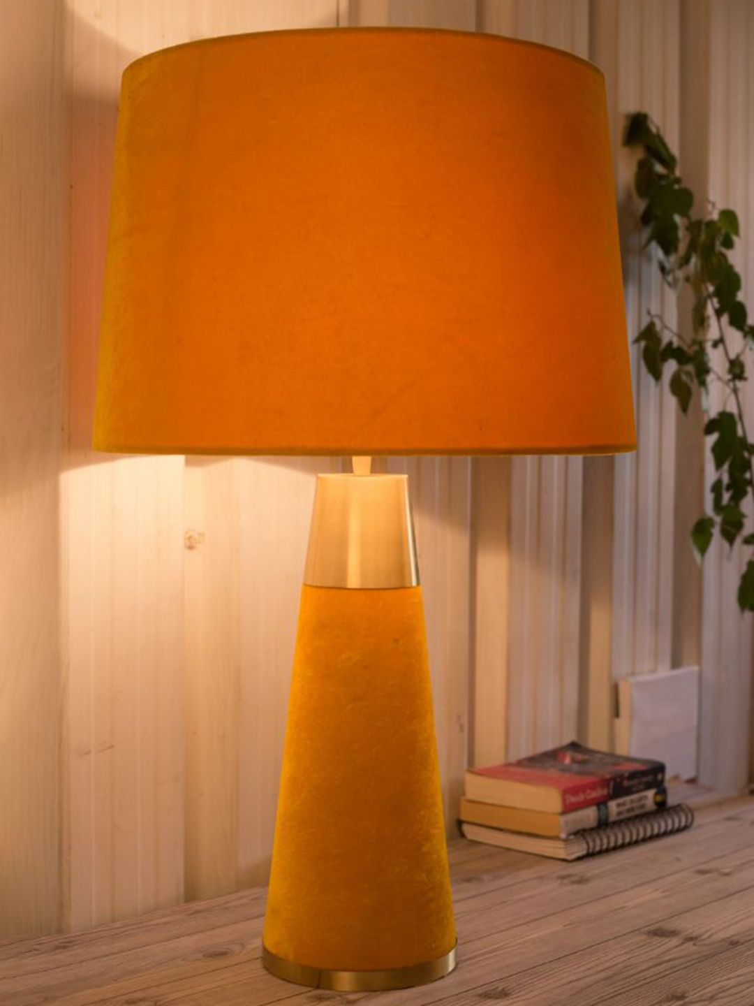 Grated Ginger Yellow & Gold-Toned Textured Table Lamp Price in India