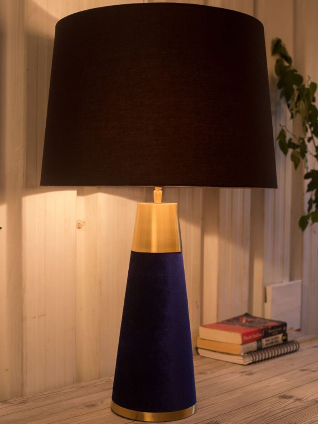 Grated Ginger Blue Solid Wood Table Lamp Price in India