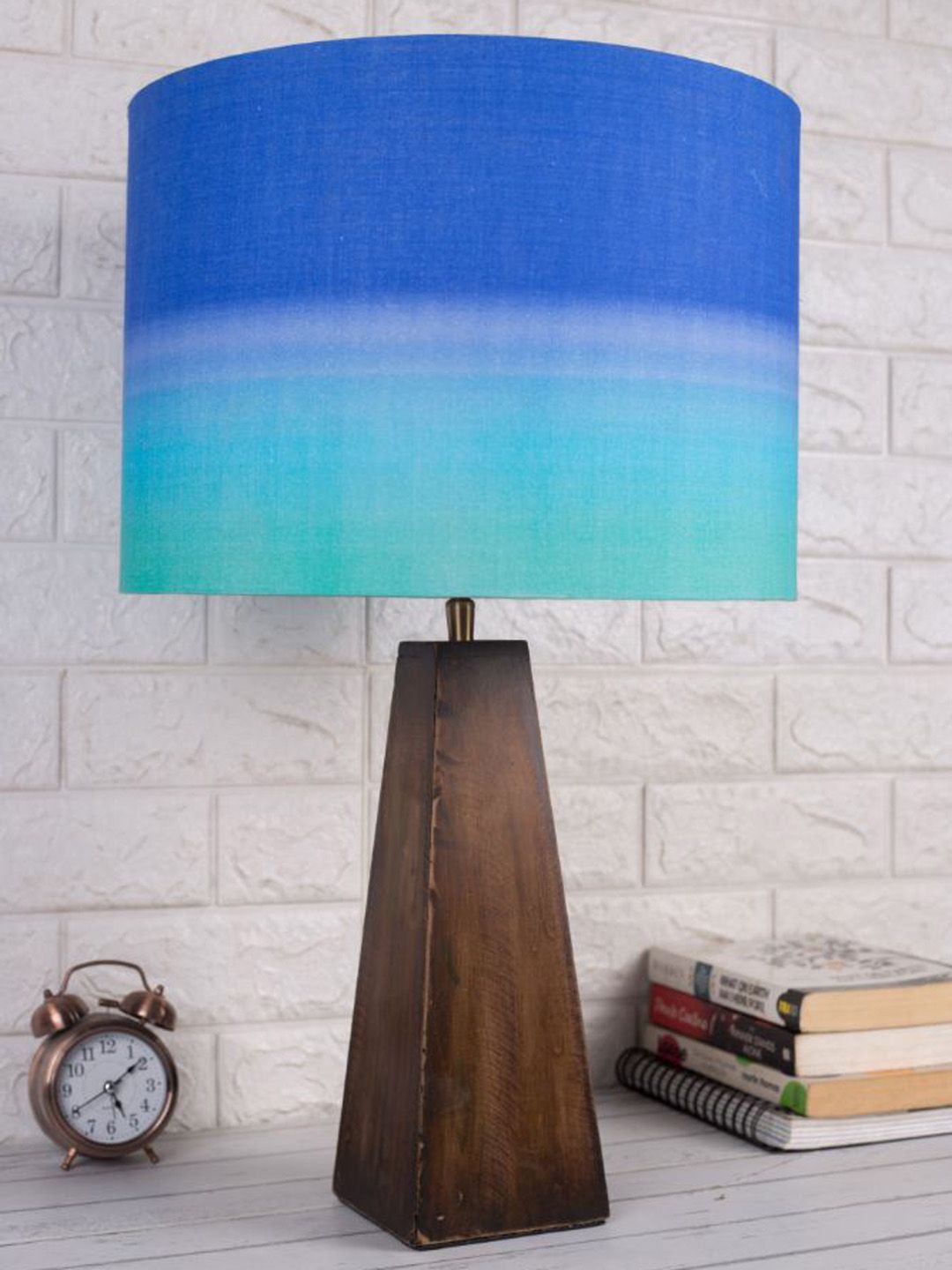 Grated Ginger Brown & Blue Colourblocked Table Lamp Price in India