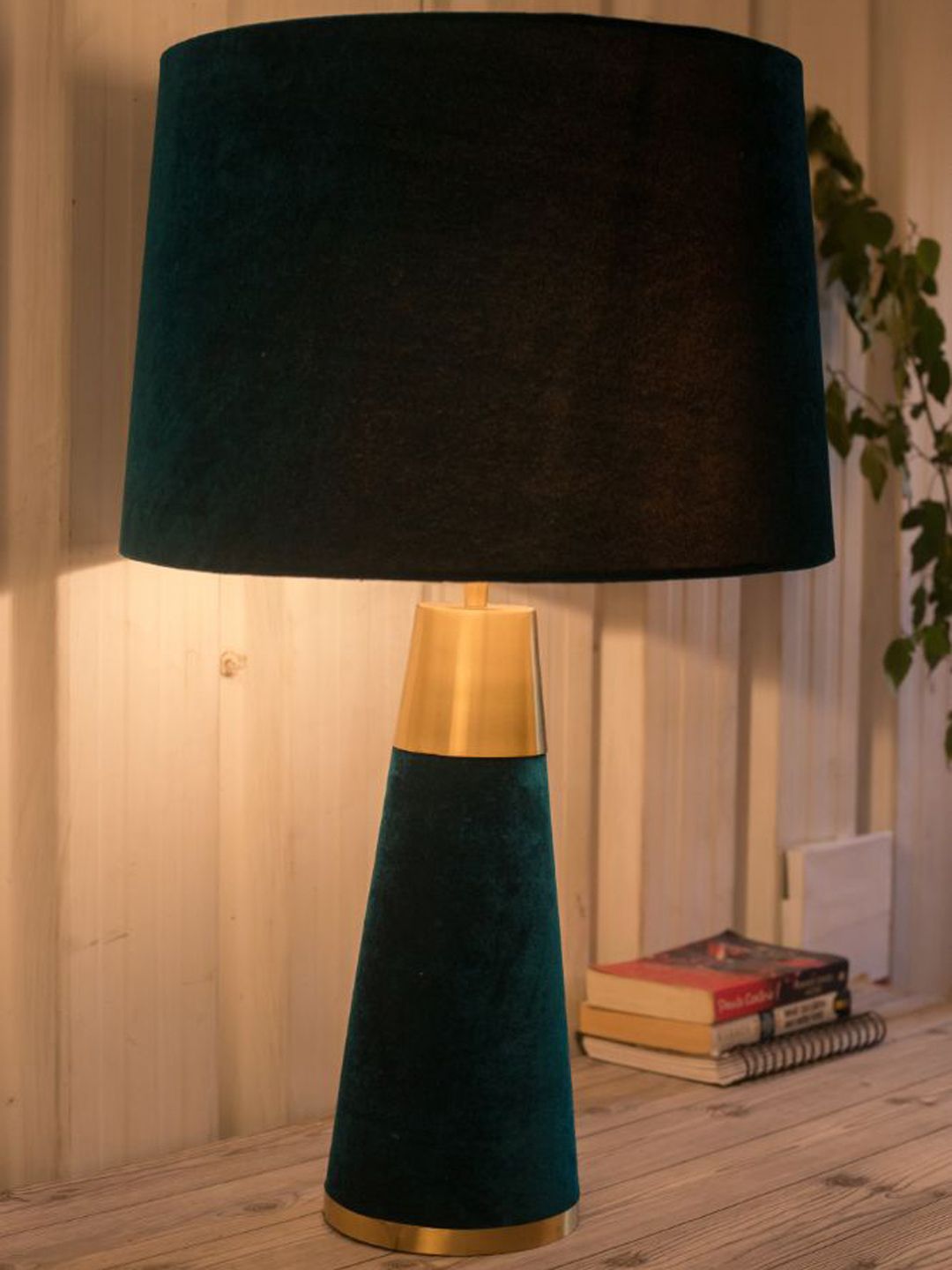 Grated Ginger Green Velour Table lamp Price in India