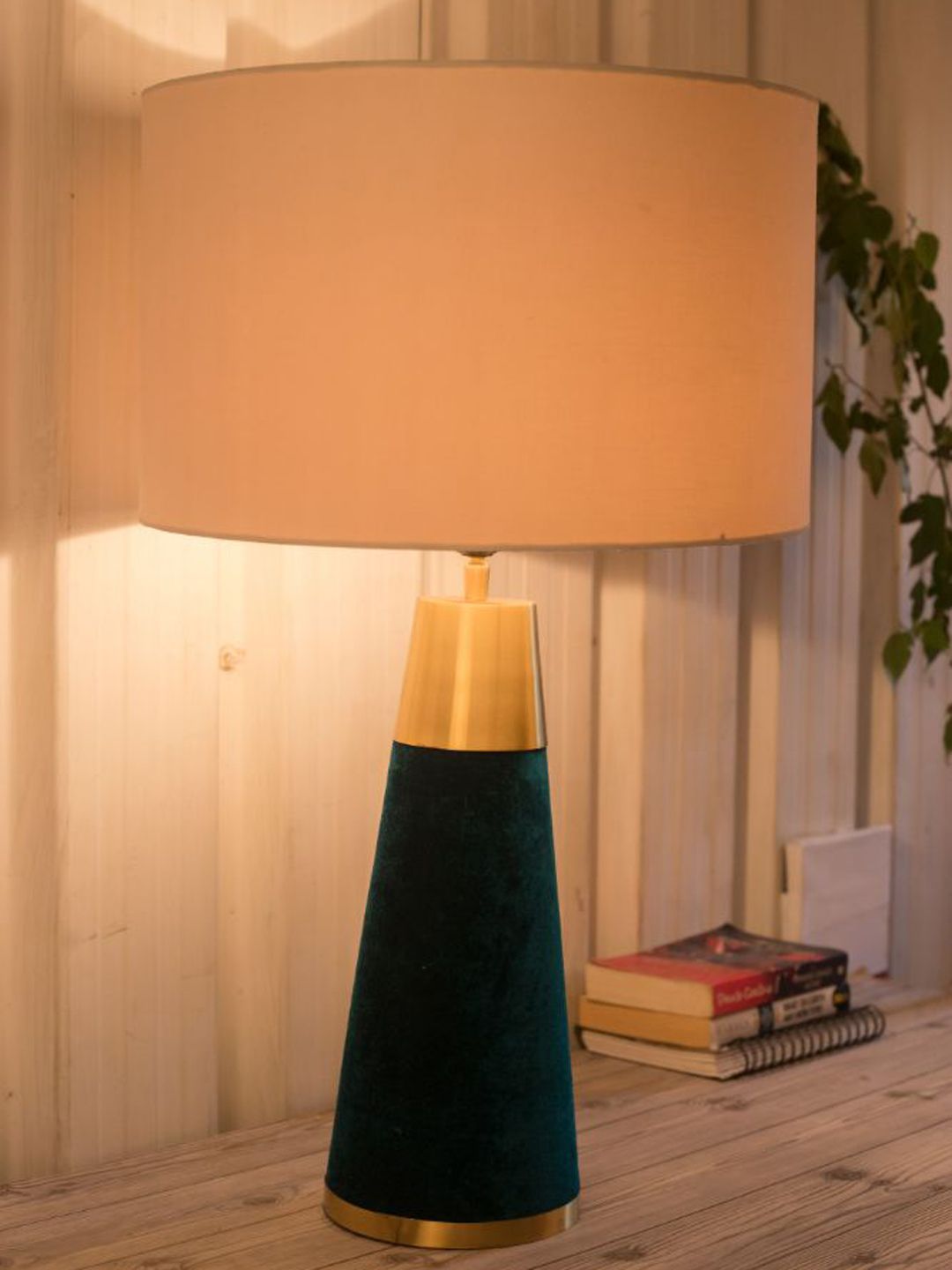 Grated Ginger Royal Green Velour Table lamp Price in India