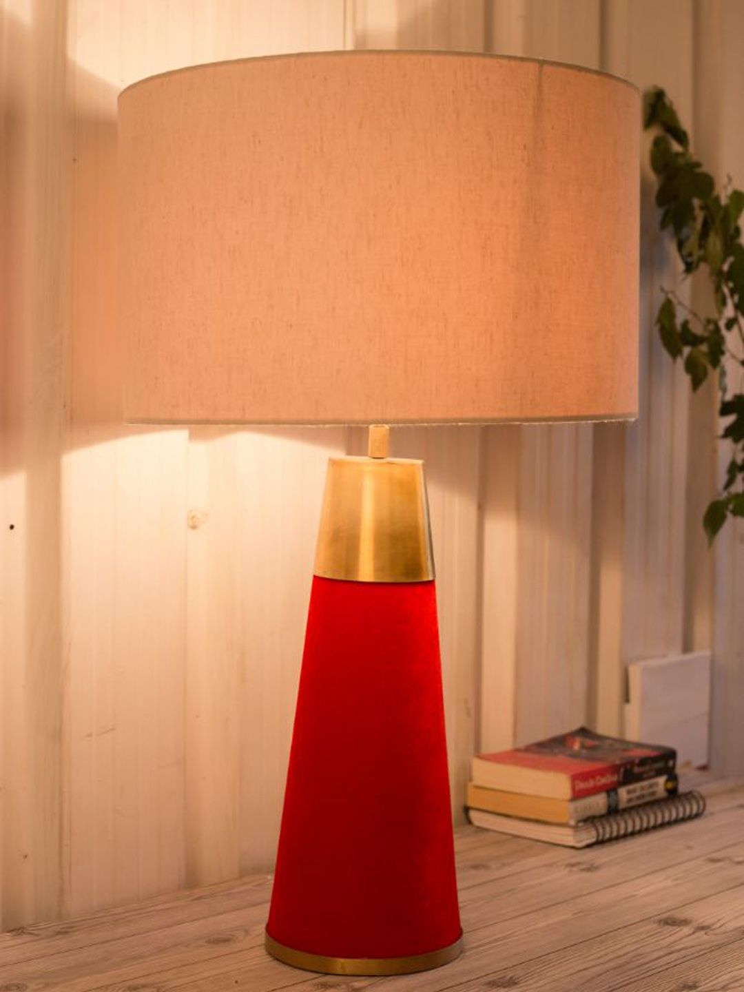 Grated Ginger Red & Beige Solid Table Lamp Price in India