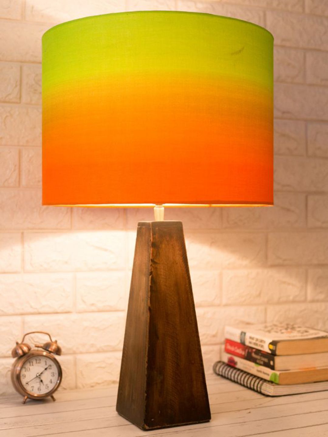 Grated Ginger Multicoloured Colourblocked Wood Table Lamp Price in India
