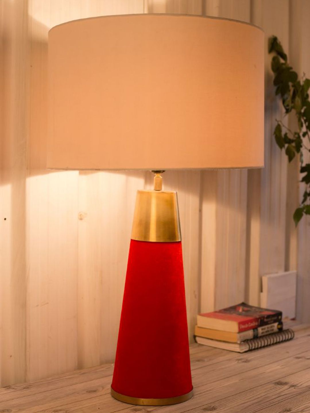 Grated Ginger Red & White Solid Wood Table Lamp Price in India