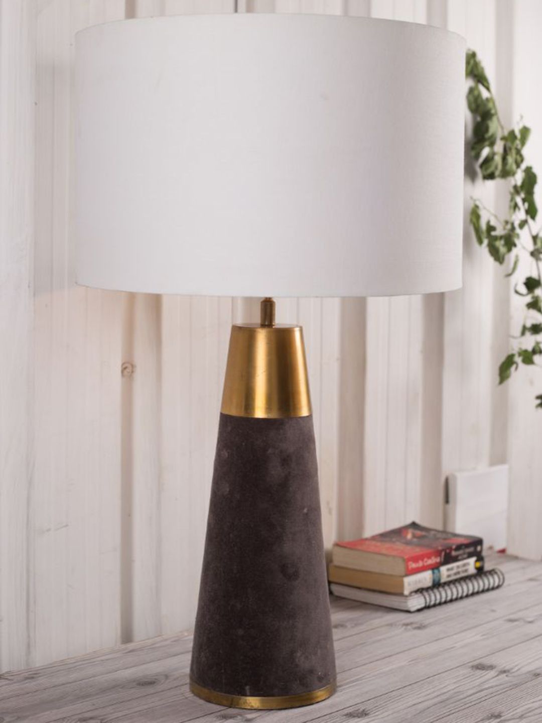 Grated Ginger Brown Cylindrical Contemporary Table Lamp with Shade Price in India