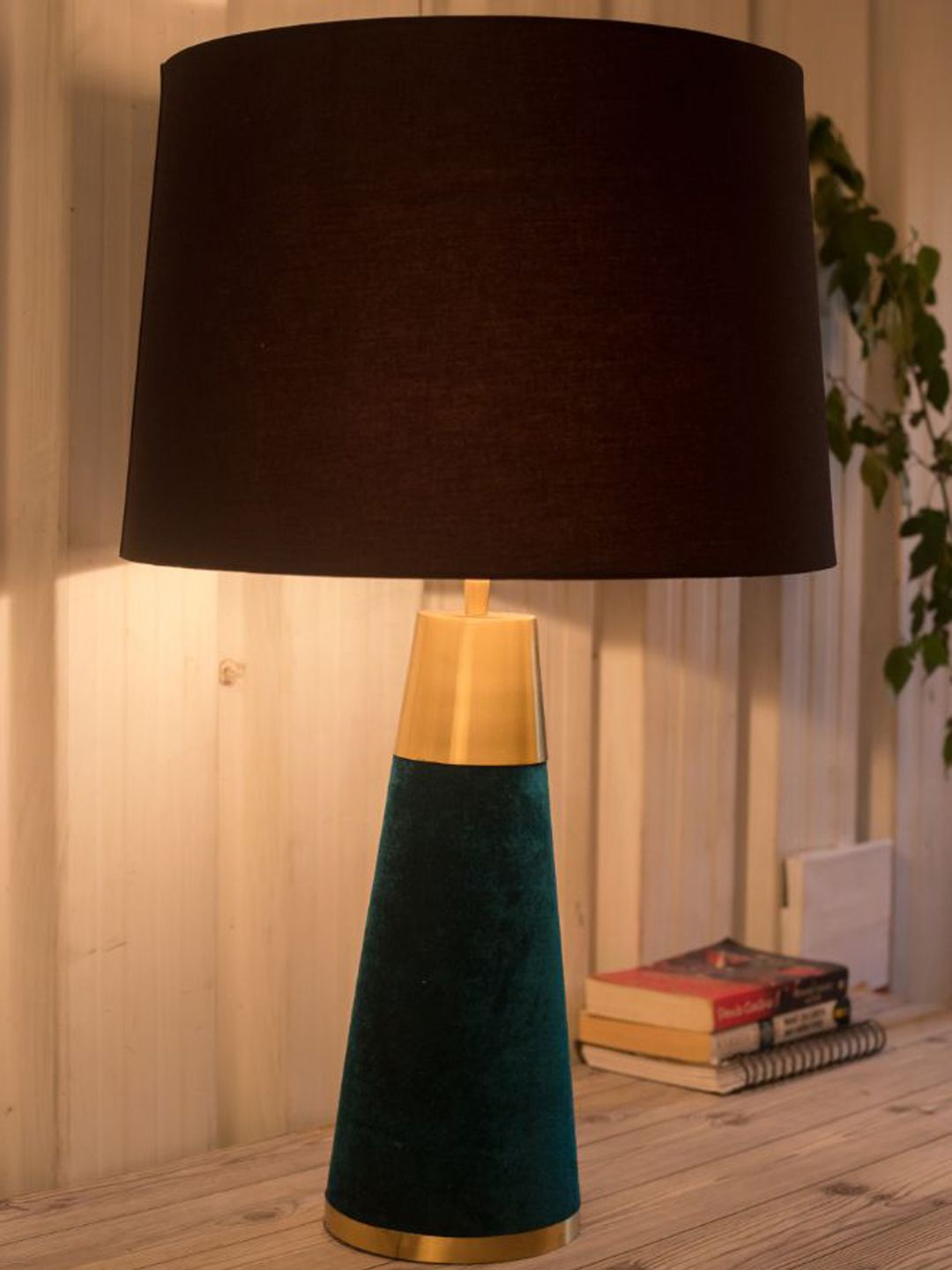 Grated Ginger Green Velour Table Lamp With Shade Price in India