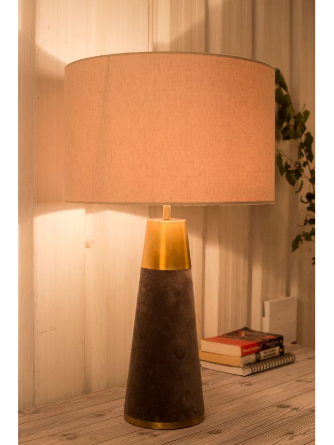 Grated Ginger Brown & Beige Velour Table Lamp Price in India