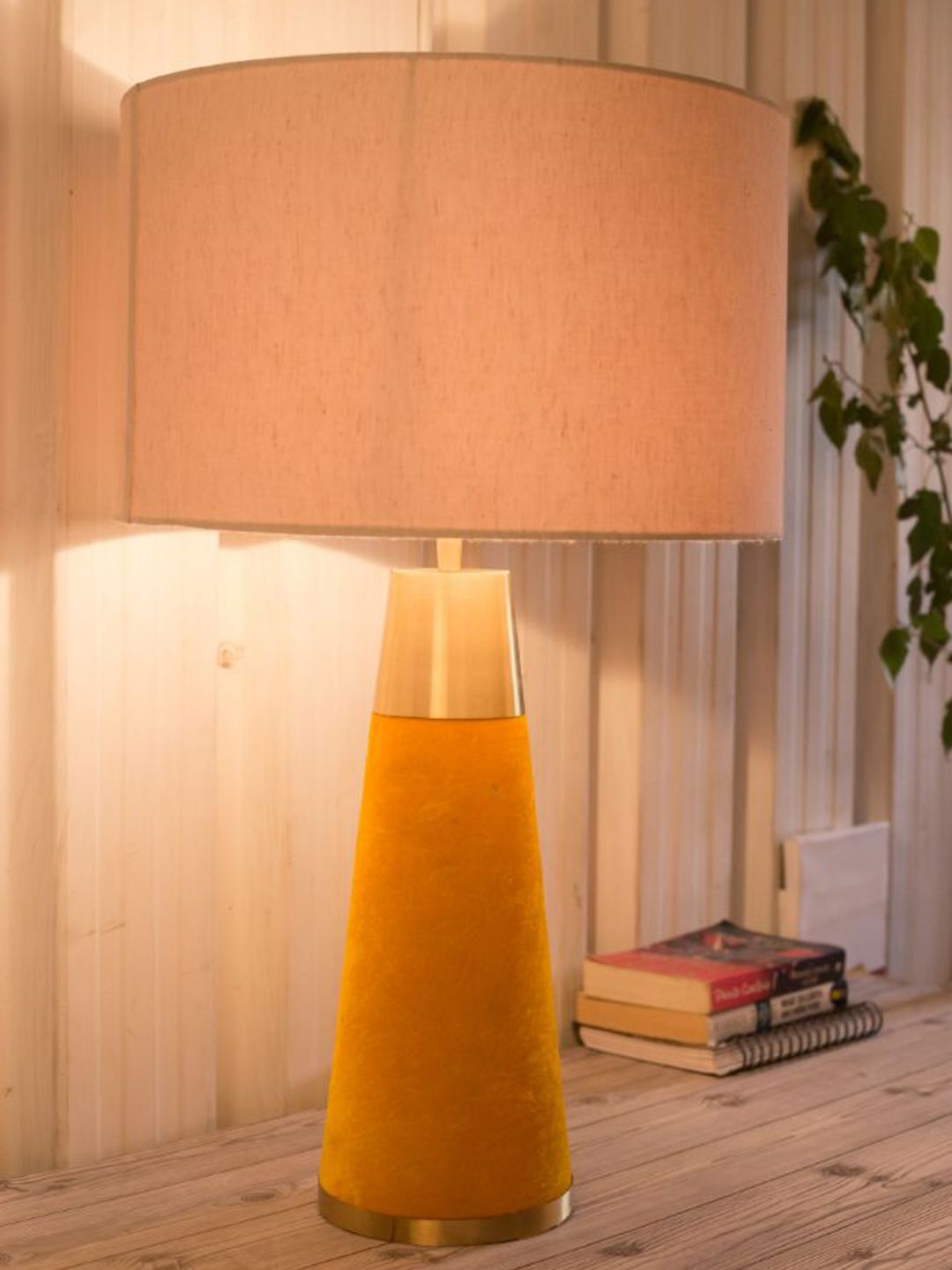 Grated Ginger Yellow Velvet Table lamp with Shade Price in India