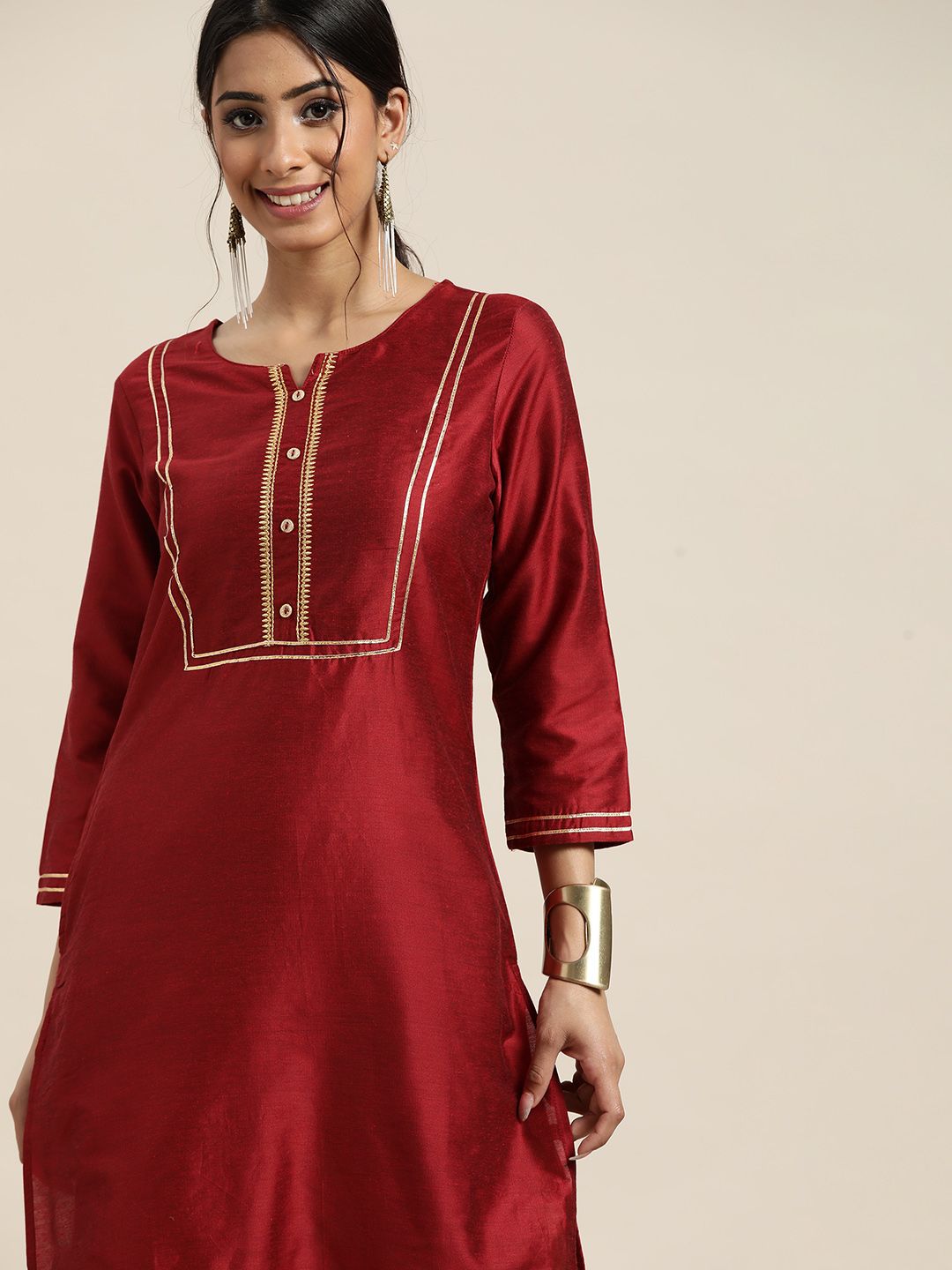 Sangria Women Red Yoke Design Kurta Price in India