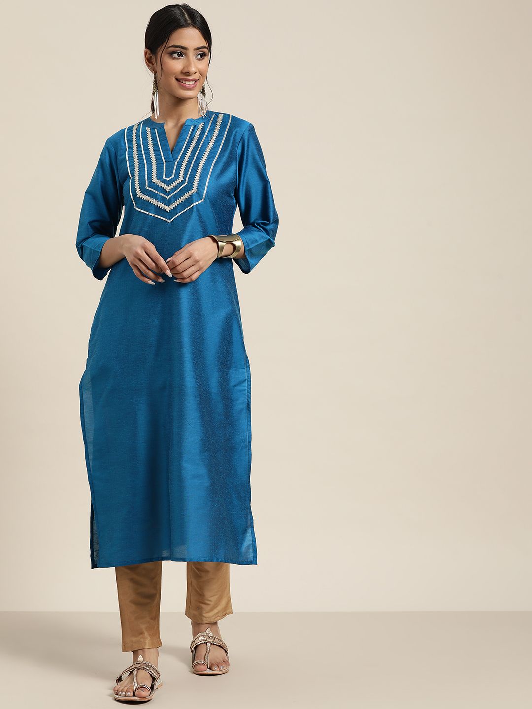 Sangria Women Blue Yoke Design Gotta Patti Kurta Price in India