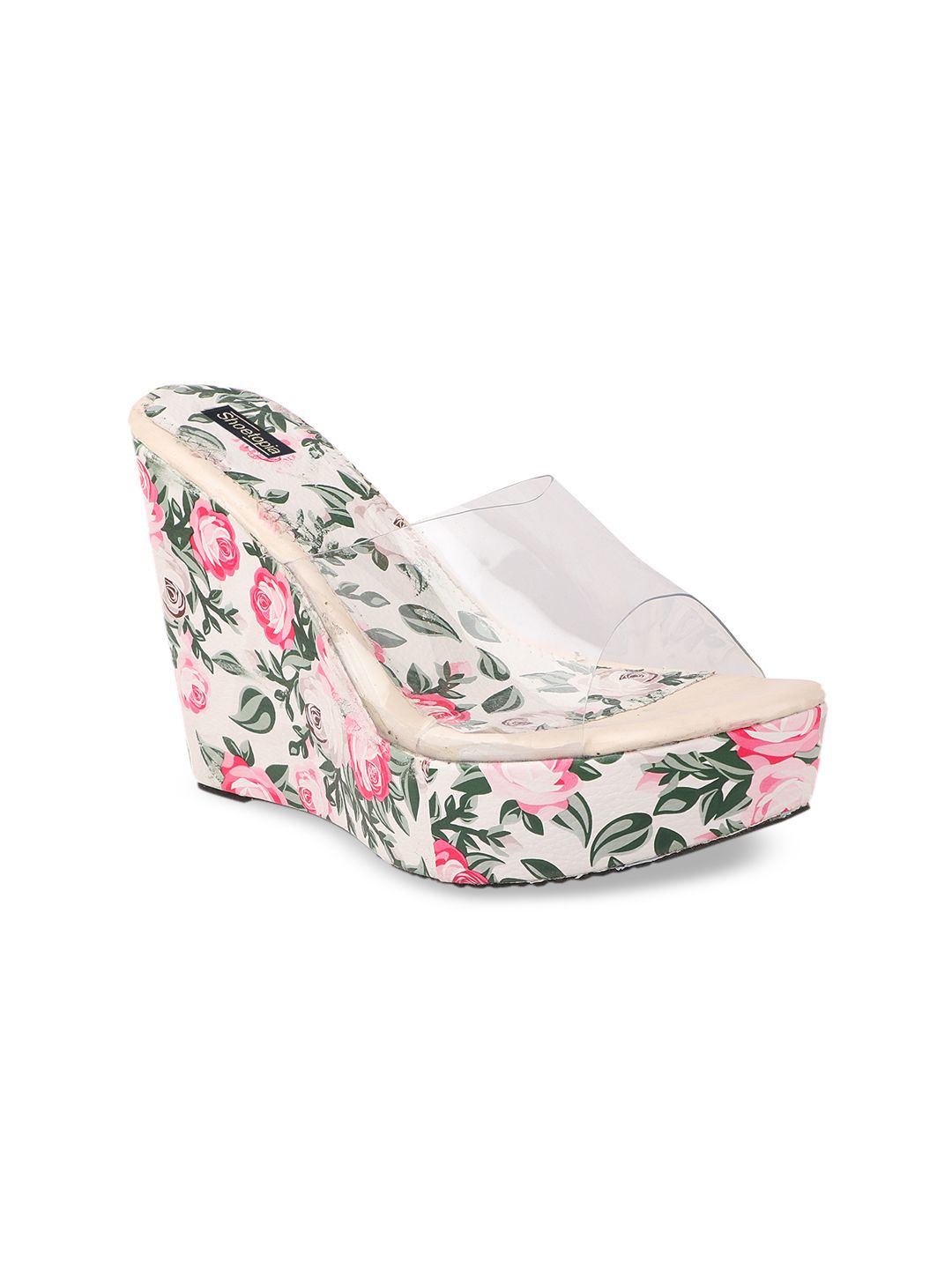 Shoetopia White & Purple Floral Printed Wedge Sandals Price in India
