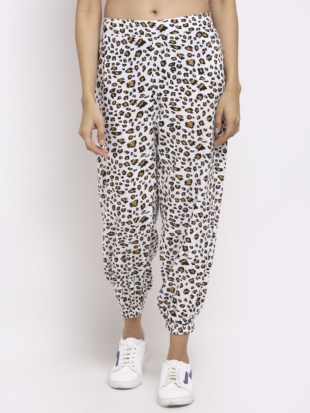 NEUDIS Women White & Brown Animal Print Jogger Price in India