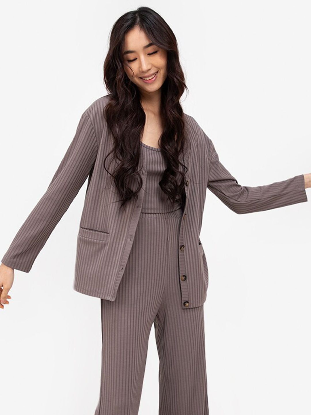 ZALORA BASICS Women Mauve Striped Cardigan Price in India