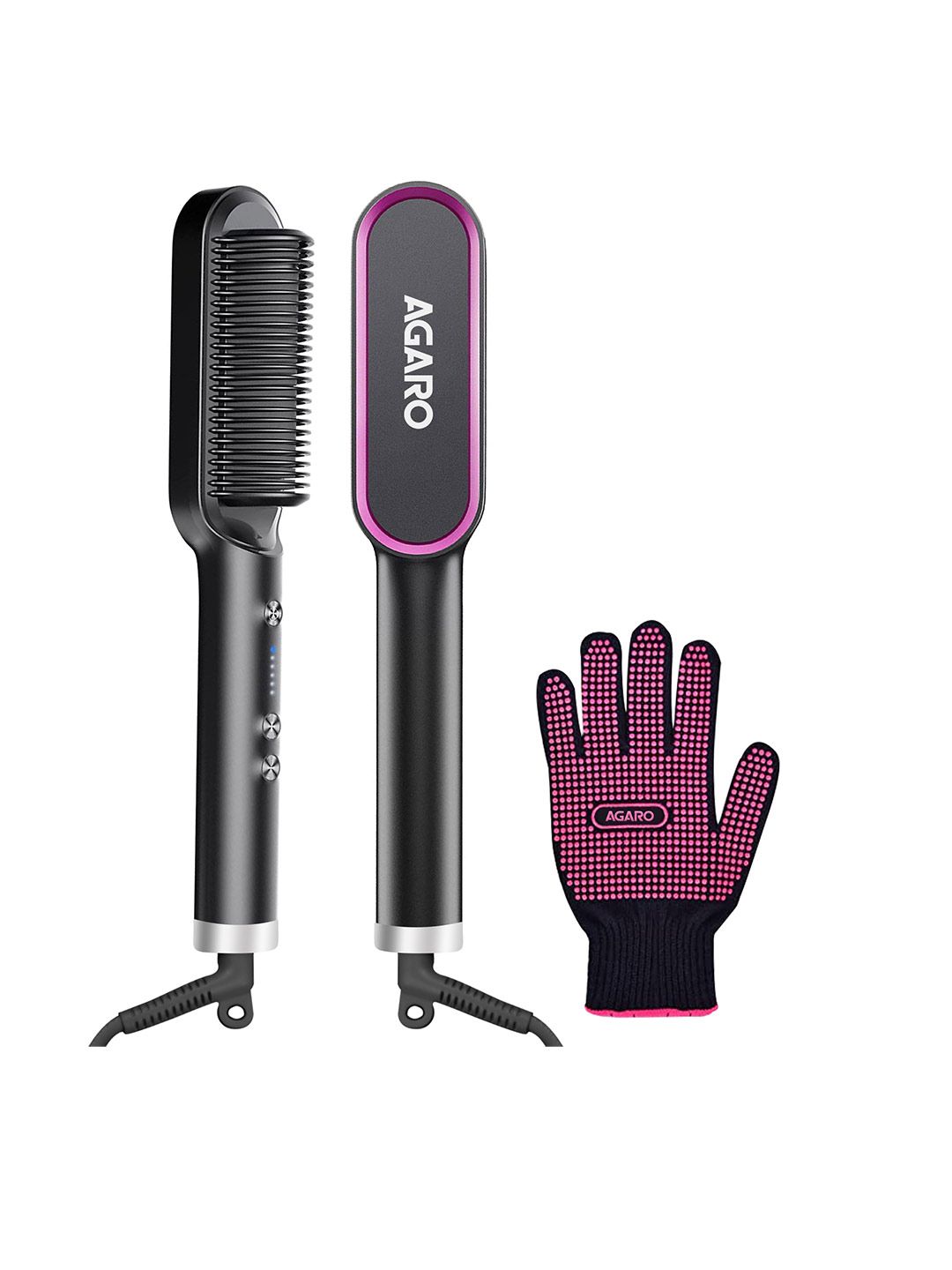 AGARO HSB2107 Fast Heating Hair Straightening Comb with Ionic Technology - Black